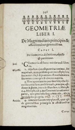 Liber I. De Magnitudinis principiis & affectionibus generalibus.