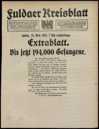 Dritte Ausgabe vom Freitag, den 21. Mai 1915.