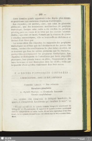 V. Roches plutoniques composées a trois éléments, dont l'un est l'amphibole