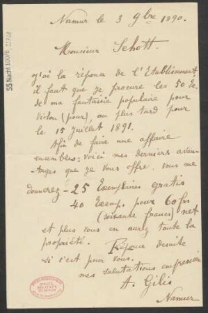 Brief an Schott Frères  : 03.11.1890