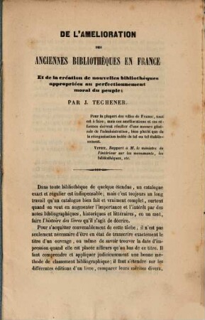 De l'amélioration des anciennes bibliothèques en France, et de la création de nouvelles bibliothèques appropriées au perfectionnement morat du peuple