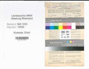 Entnazifizierung Erich Kraemer , geb. 20.12.1909 (Maurer)