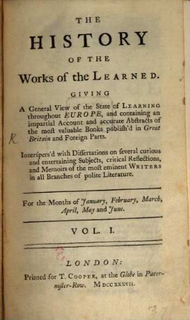 The history of the works of the learned. 1737,1