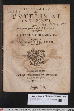 Disputatio De Tutelis Et Tutoribus