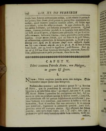 Caput V. Febris continua Putrida Acuta, non Maligna, in genere & specie. - Caput VII. Febris Maligna Ungarica, Petechiæ vel Febris Petechialis.