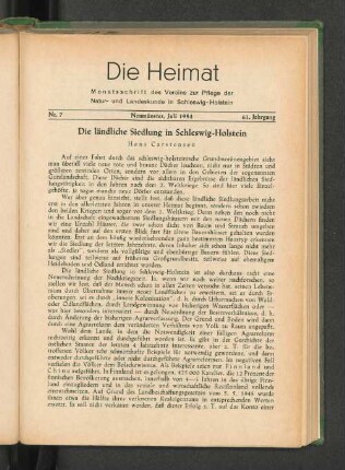 Die ländliche Siedlung in Schleswig-Holstein Hans Carstensen