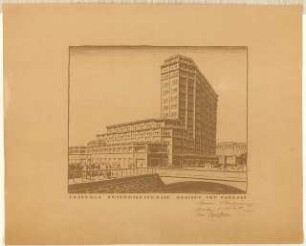 Hochhaus am Bahnhof Friedrichstraße, Berlin: Perspektivische Ansicht von Nordost