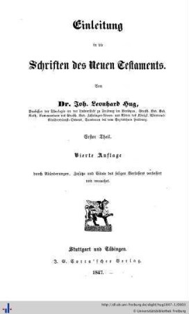 Erster Theil: Einleitung in die Schriften des Neuen Testaments