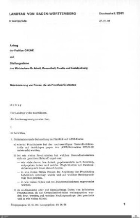 Antrag der Grünen: Diskriminierung von Prostituierten