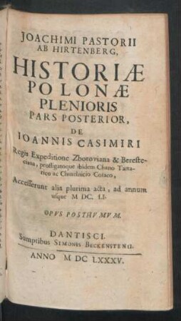 2: De Joannis Casimiri Regis Expeditione Zboroviana ... ad annum usque MDCLI.