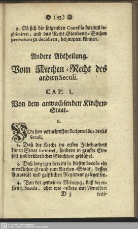 Andere Abtheilung. Vom Kirchen-Recht des andern Seculi