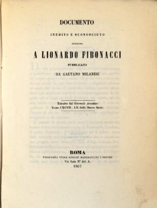 Documento inedito e sconosciuto intorno a Lionardo Fibonacci