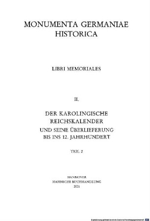 Der karolingische Reichskalender und seine Überlieferung bis ins 12. Jahrhundert. 2