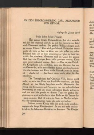 An Den Erbgrossherzog Carl Alexander Von Weimar [1848]