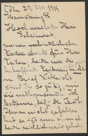 Brief an Ludwig Strecker  und B. Schott's Söhne : 27.09.1919
