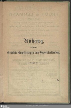 Anzeigen : Anhang enthaltend Geschäfts-Empfehlungen von Gewerbetreibenden