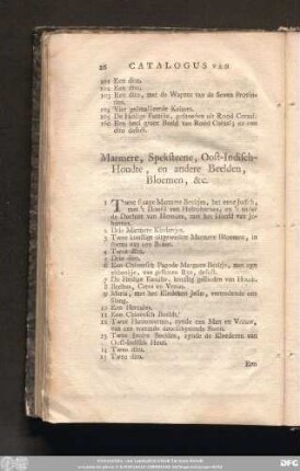 Marmere, Speksteene, Oost-Indisch-Houdte, en andere Beelden, Bloemen, [et]c.