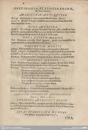 TESTIMONIA, ET ELOGIA SACRA, de Arte Medica.