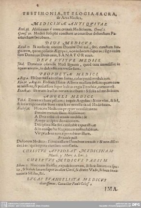 TESTIMONIA, ET ELOGIA SACRA, de Arte Medica.