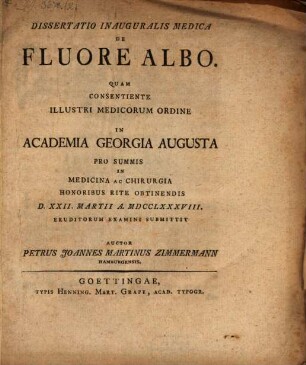 Dissertatio inauguralis medica de fluore albo