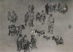 Russisches Skizzenblatt (R. Sterl; Zeichnung; schwarze Kreide; 24 x 39 cm; Staatliche Kunstsammlungen Dresden (SKD))