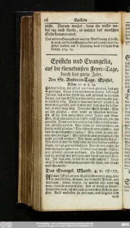 Episteln und Evangelia, auf die fürnehmsten Feyer-Tage, durch das ganze Jahr.