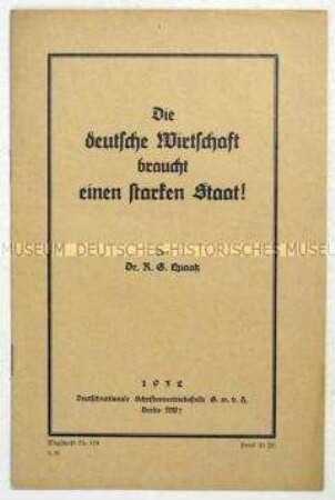 Wirtschaftspolitische Propagandaschrift der DNVP