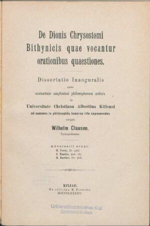 De Dionis Chrysostomi Bithynicis, quae vocantur, orationibus quaestiones