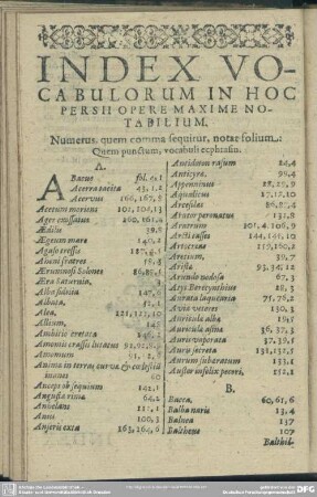 Index Vocabulorum In Hoc Persii Opere Maxime Notabilium