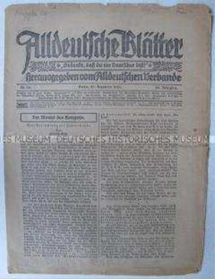 Mitteilungsblatt des Alldeutschen Verbandes mit einer Bilanz zum Jahreswechsel