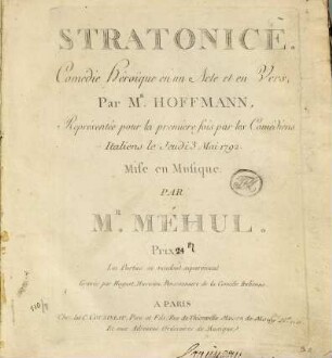 STRATONICE : Comédie Héroique en un Acte