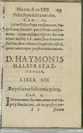 Liber VIII. Eutychianus sedit annis quinq[ue]