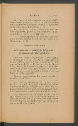 Sección undécima - De la formación y promulgación de las leyes y resoluciones del Poder Legislativo.