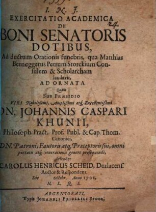 Exercitatio acad. de boni senatoris dotibus
