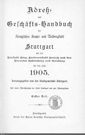1905: Stuttgarter Adressbücher, 1905
