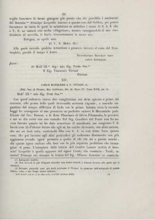 Documenti inediti per la storia dei Manoscritti Galileiani nella Biblioteca Nazionale di Firenze (Continuazione).