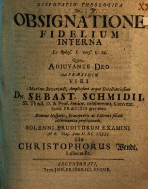 Disp. theol. de obsignatione fidelium interna