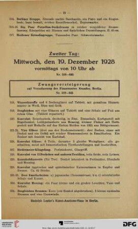 Zweiter Tag: Mittwoch, den 19. Dezember 1928 vormittags von 10 Uhr ab (Nr. 318-645)