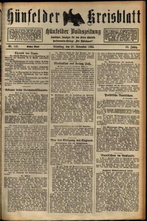 Erste Ausgabe vom Samstag, den 29. November 1924.