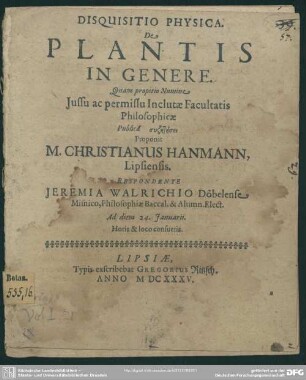 Disquisitio de plantis in genere