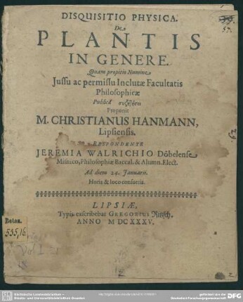 Disquisitio de plantis in genere