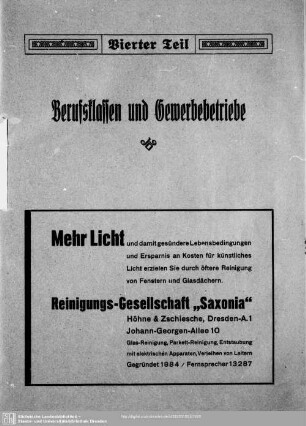 Vierter Teil. Berufsklassen und Gewerbebetriebe
