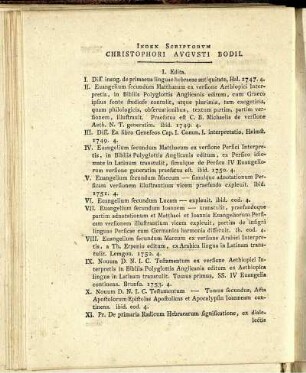Index Scriptum Christophori Augusti Bodil.