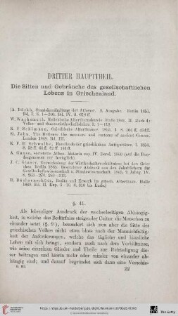 Dritter Haupttheil: Die Sitten und Gebräuche des gesellschaftlichen Lebens in Griechenland
