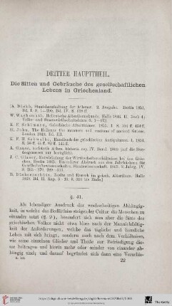 Dritter Haupttheil: Die Sitten und Gebräuche des gesellschaftlichen Lebens in Griechenland