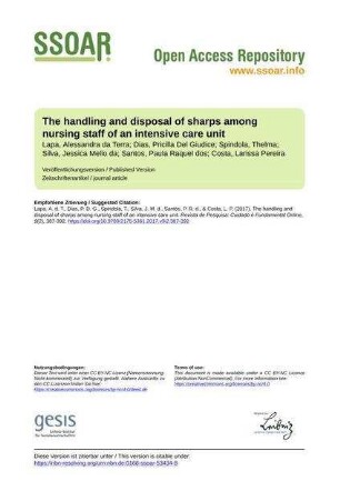 The handling and disposal of sharps among nursing staff of an intensive care unit
