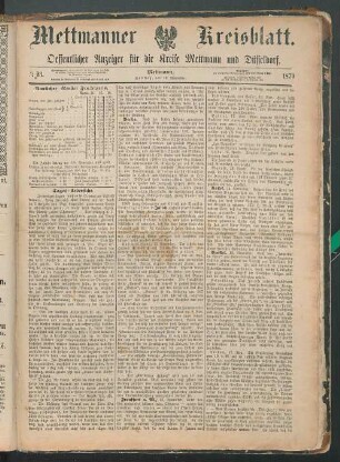 Mettmanner Kreisblatt. 1869-1871