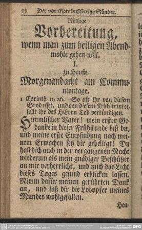 Nöthige Vorbereitung, wenn man zum heiligen Abendmahle gehen will