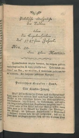 Nro. 20. den 8ten Martius