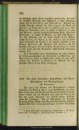 XVII. Die alten heidnischen Opferstätten und Stein-Alterthümer des Riesengebirges